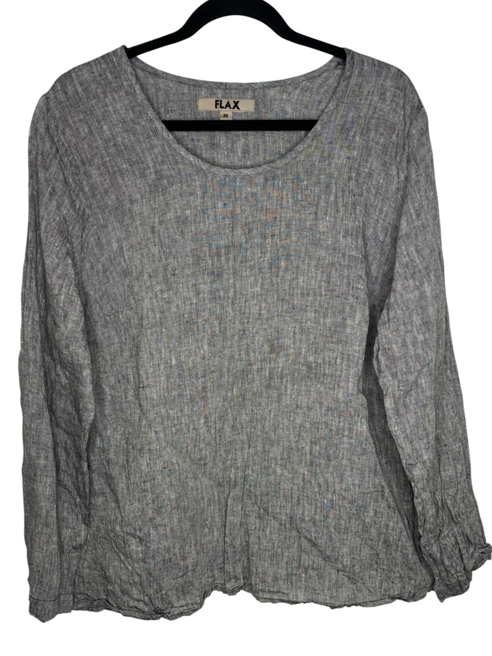 Flax Women’s Linen Long Sleeve Blouse Top Size Medium Lagenlook Prairie